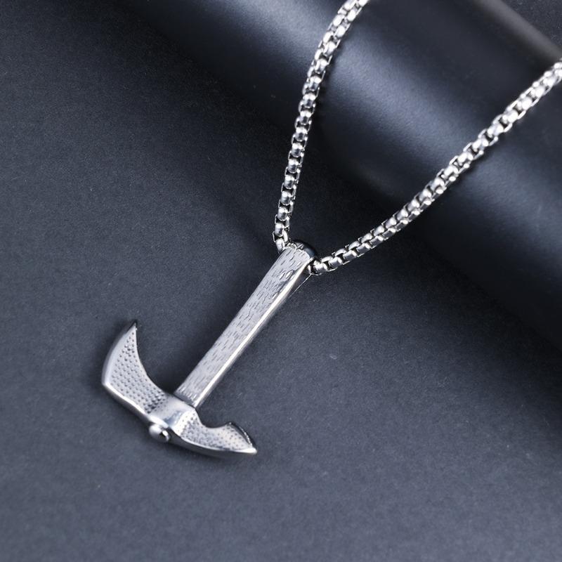 Ancient style ax and hammer texture stainless steel pendant stylishtrendy punk men stainless steel necklace