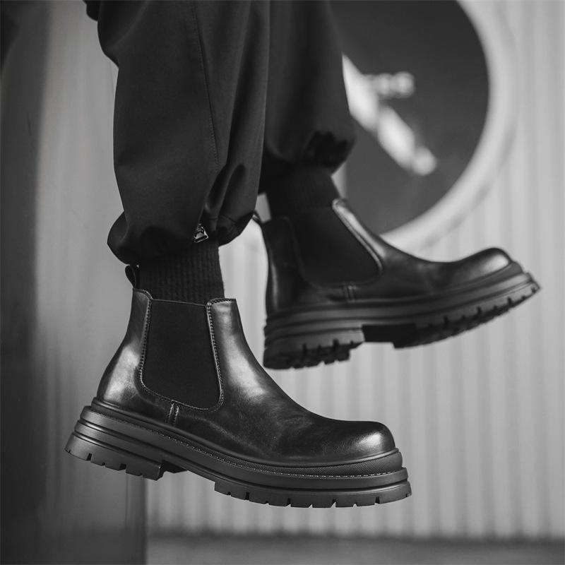 Новые осенне-зимние ботинки Chelsea Martin мужские высокие в британском стиле на толстой подошве с эффектом увеличения высоты, бархатные короткие ботинки 14402-J