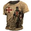 Retro Knights Templar Print Men's T-shirts Summer Loose Polyester Short Sleeve Male Tops Crusader Soldier Clothing Apparel