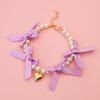 Dog Faux Pearl Necklace with Bow Adjustable Pet Wedding Collar with Heart Pendant for Small Medium Girls Dogs Cats Accessories