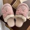 Fashion Women's Winter New Indoor Warm and Non-Slip Cotton Slippers Fashion Home Retro Style Butterfly Knot Plush Shoes Chinelos Planos