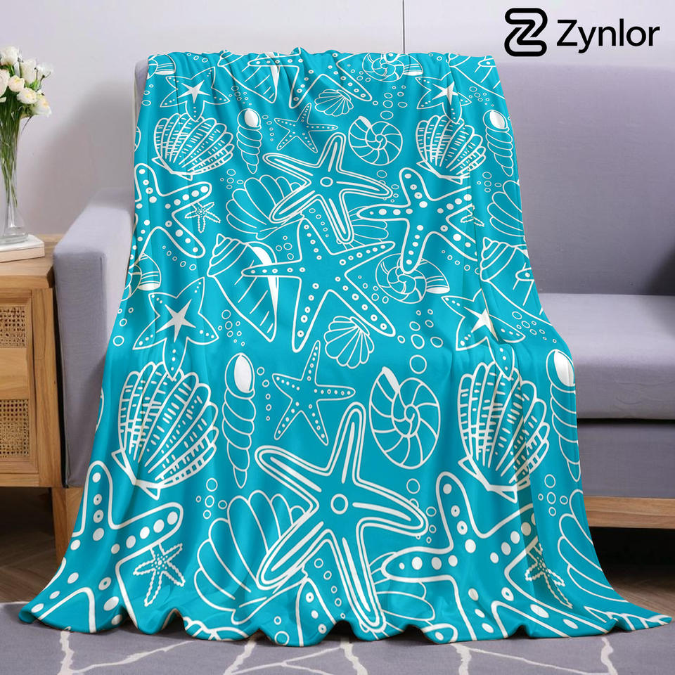 Ocean Shell Starfish Line Art Lightweight Microfiber Soft Christmas Fleece Blanket Warm Cozy Throw for Sofa Travel All Season