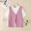 Women Summer Round Neck Short Sleeve Casual Patchwork T-Shirt