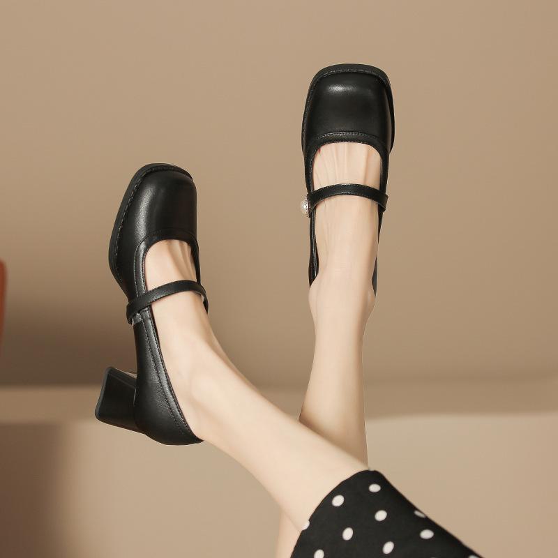Кожаные балетки для женской обуви Хуэйчжоу Su Yinyin такие же черные туфли Мэри Джейн на высоком каблуке новая одиночная обувь на толстом каблуке
