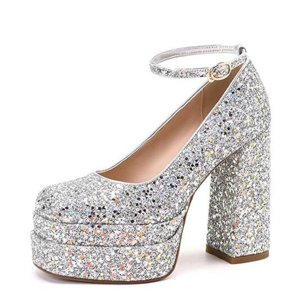Женские сексуальные туфли на высоком каблуке, туфли-лодочки на платформе, квадратный нос, массивный блочный каблук, туфли для вечеринок со стразами, большой размер 42