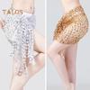 Belly Dance Hip Scarf Sequin Woven Wrap Skirt Hollow Out Mini Skirt Waistband Oriental Indian Dancer Sash Performance Carnival Costume Accessory
