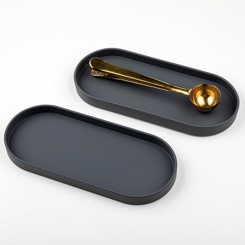 Lazy K Silicone Tray - Small Vanity Tray Organizer - Spoon Rest Holder - Kitchen Sink, Bathroom, Multi-Purpose Modern Counter Organizer (Black)