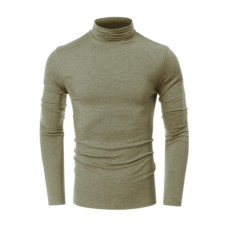 Autumn and Winter High-neck Men's Bottom Shirt Long-sleeved T-shirt Solid Color
