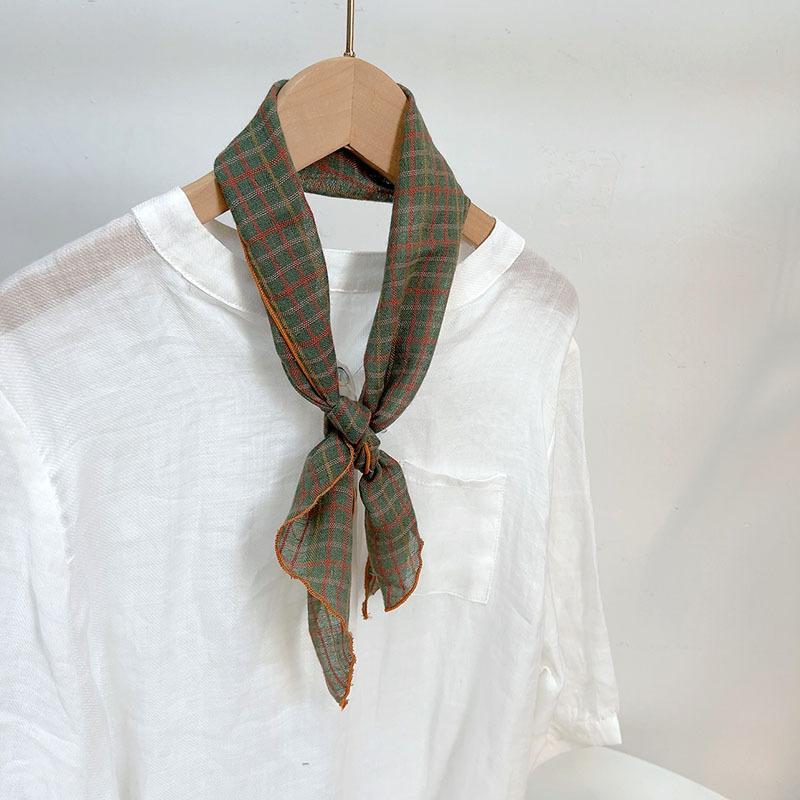 Clearance Welfare Retro Linen Square Scarf Literary And Versatile Women'S Summer Neck Protection Cotton And Linen Small Silk Scarf Scarf Printed Model
