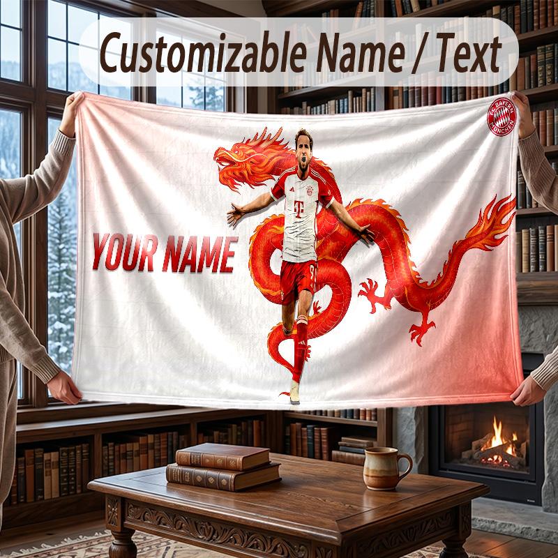 Custom Name Flannel Throw Blanket Harry Kane Pattern Warm Home Decoration