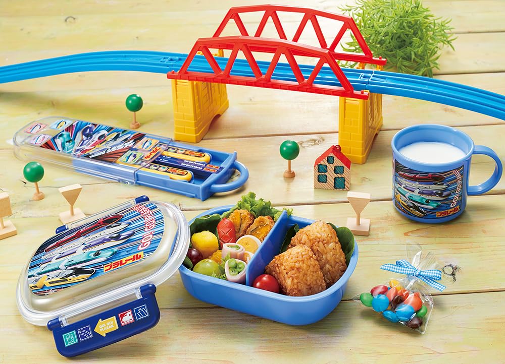 Skater Lunch Box Trio and Made In Plarail TACC2AG69401 Children's Set, Chopsticks, Spoon, Fork, Kids' Cutlery, Antibacterial, Easy-Open Slide-Open,