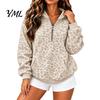 Casual Wear Hoodie Women Leopard Print Hoodie, Oversized Half Zip Hooded Sweatshirt with Long Sleeve Top Kangaroo Pocket, Fall Pullover