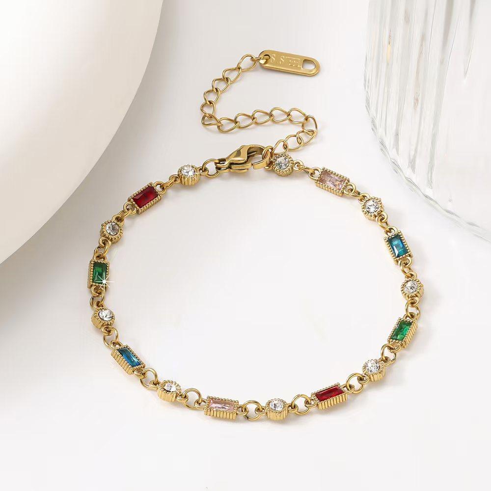 Colored Zircon Stainless Steel Bracelets Shiny Luxurious Niche Original Design Women's Wrist Accessories Bulk Supply