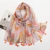 Fresh and Elegant Red Petal Mixed Printed Tassel Scarf for Women  Cotton and Linen Scarf for Travel Decorative Shawl