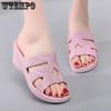 Simple Casual Style Women's High-heeled Sandals Slide-in Type Slope Heel Non-slip Slipper Plastic Material Light Summer Holiday