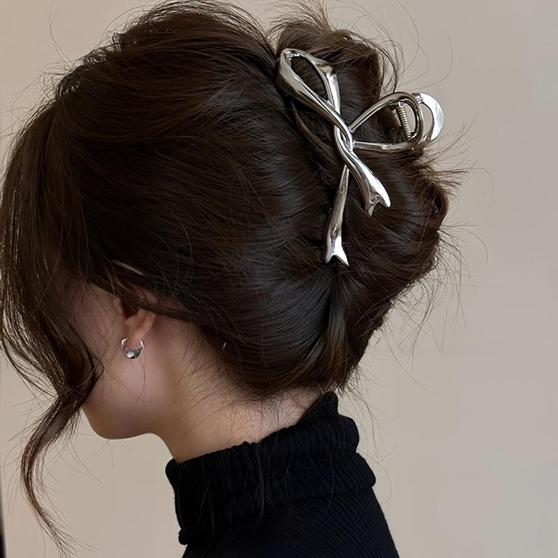 Sweet Metal Bow Ribbon Clip, Anti Slip Shark Clip, Elegant Ponytail Clip, Fashionable Hair Accessory