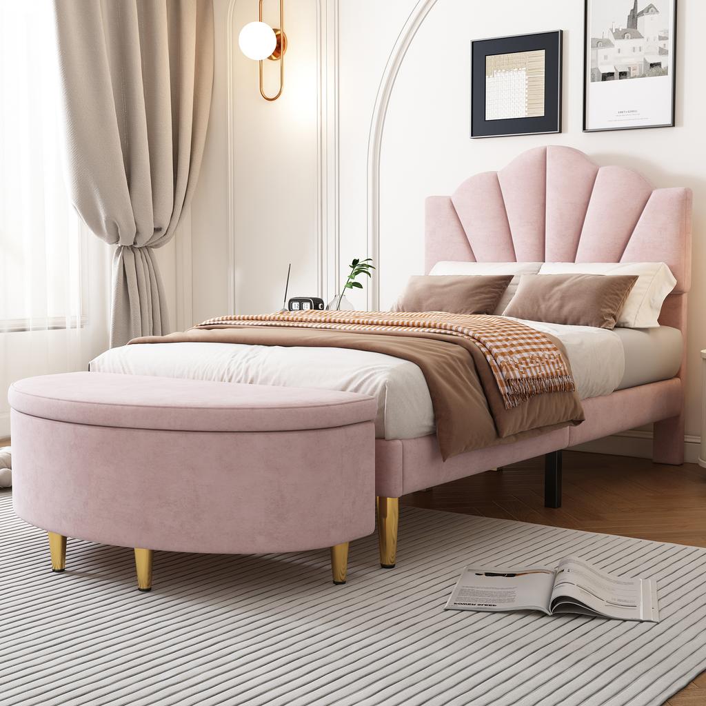 Upholstered Bench, with Velvet Storage Box, Footstool with Metal Legs, Suitable for Hallway, Living Room, Bedroom, 90 x 40 x 42 cm, Pink