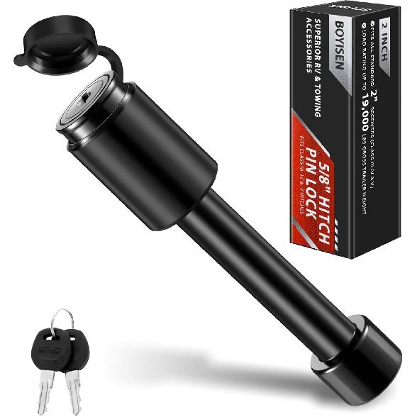 BOYISEN Trailer Hitch Pin Lock - 2" Locking Receiver Hitch Pin For Class III/IV Hitches With 5/8" Pin, Receiver Hitch Locking Pin With 2 Keys, Easy