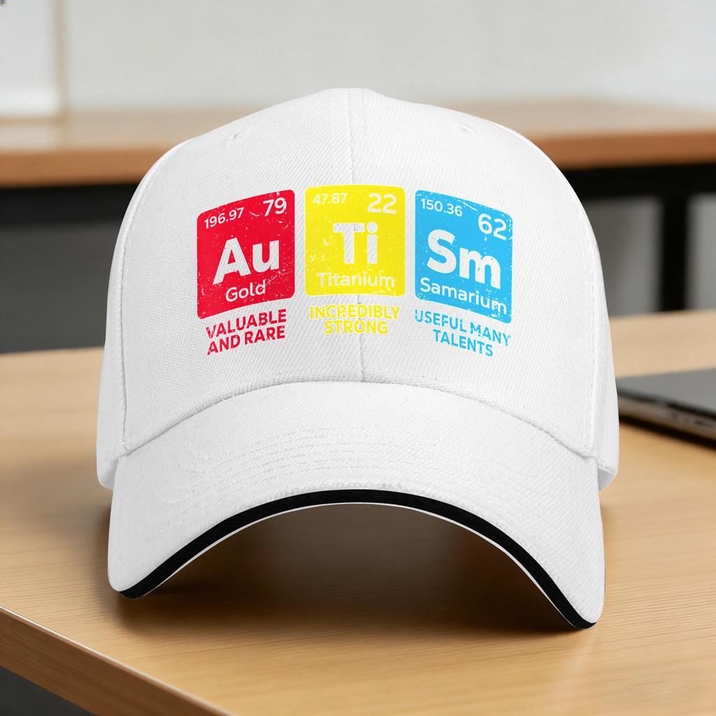 Spring Autism Awareness Autism Periodic Table Baseball Cap Outdoor Gym Trendy Sun Trucker Hat Unisex Women SunProof Snapback Cap