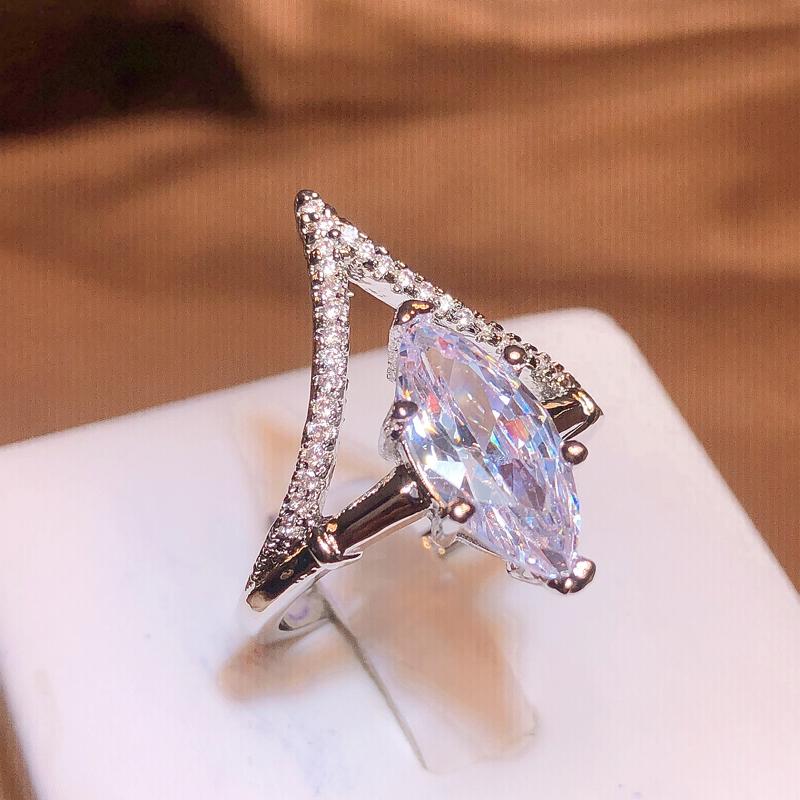 Новое роскошное V-образное кольцо с цирконием в форме конского глаза, женское кольцо 925, ювелирные изделия на день рождения, подарки, оптовая продажа