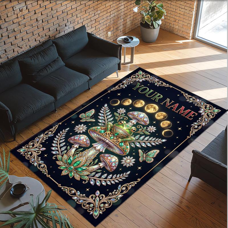 Forest Theme Crystal Velvet Floor Rug Personalized Custom Name Text Warm Carpet Home Decoration
