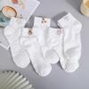 5 Pairs Summer Thin Cartoon Bear Socks Breathable Embroidered Socks Cute Solid Short Tube Female Socks