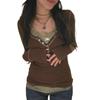 Women 's Autumn Slim T-shirt, Contrast Color Long Sleeve V-Neck Tops Daily Wear Clothing