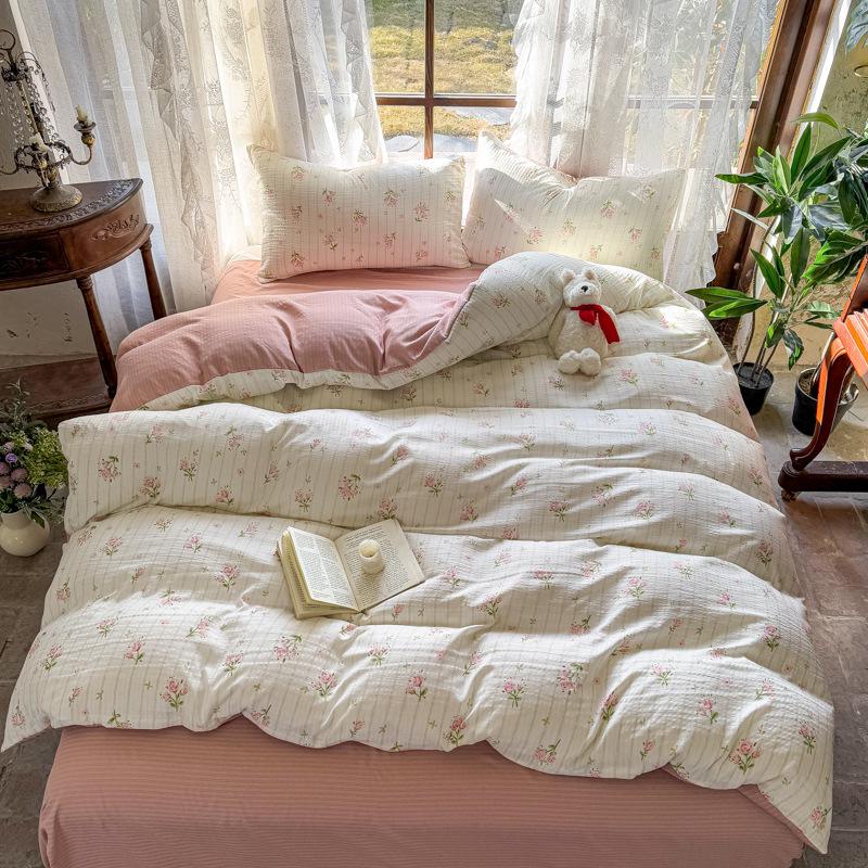 Комплект из четырех предметов из бамбукового хлопка класса А, двухслойной мягкой цветочной марли для мам и малышей - Включает комплект из трех предметов для студенческого общежития