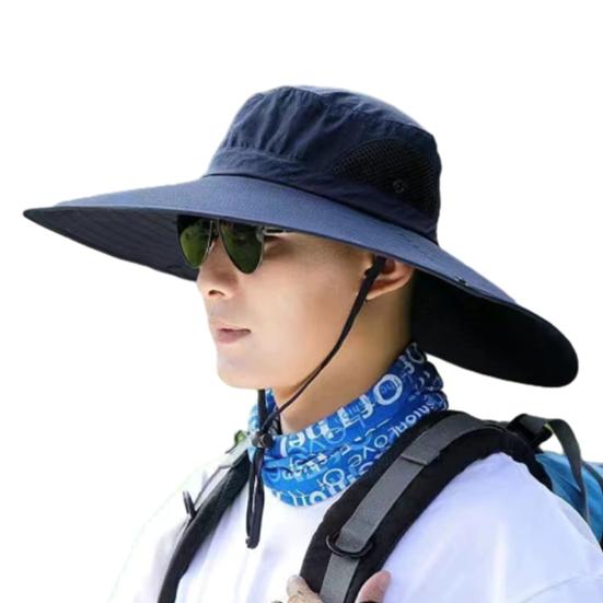 Мужская шляпа рыбака с большой полостью, защитой от ультрафиолета и солнечных лучей, с сеткой, ветрозащитным ремешком, защитой полей, быстросохнущая
