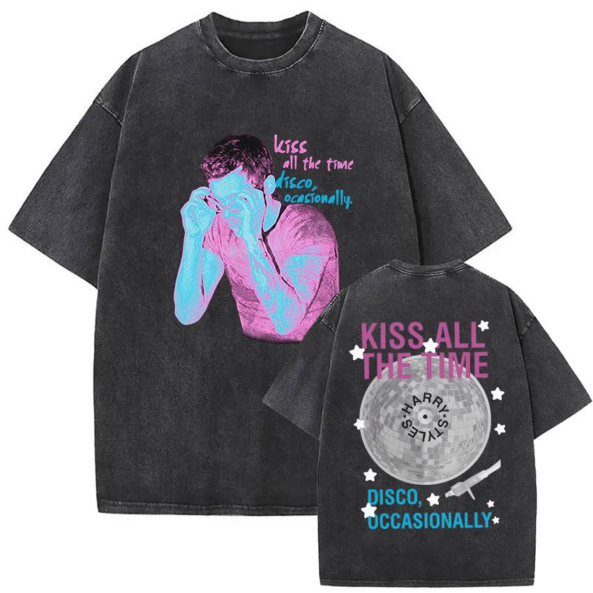 Kiss All The Time Disco Occasionally Tour Vintage Washed T Shirt Men Women High Quality Oversized Cotton Tshirt Streetwear