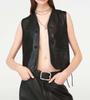 Women Vest Coat Real Leather Waistcoat Classic Black Lambskin Button Western