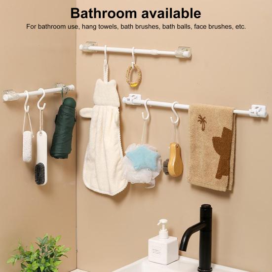 Curtain Rod No Drilling Self Adhesive Telescopic Drapery Rod Anti-slip Anti-rust Bedroom Kitchen Curtain Rod Holders Clothes Drying Rod