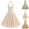 Women's Retro  High Waist Polka Dot Holiday Party Dress Neck Backless Sexy Midi Dress