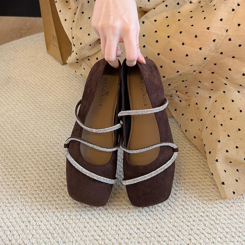 Ladies Shoes Slip-on Women's High Heels Fashion Crystal Daily Pumps Women New Square Toe Best Seller Flat Low Heels