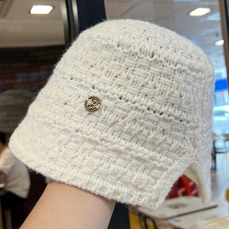 Весенний и осенний дышащий универсальный женский маленький вязаный панама-ведро с ажуром