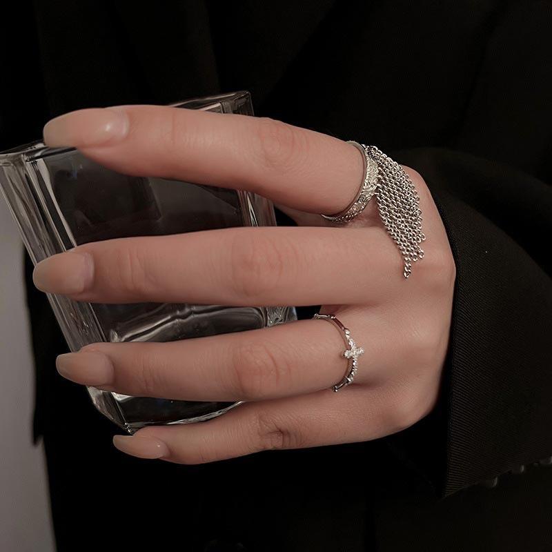 Кольцо с узором из травы Тан, изысканное модное, индивидуальное, преувеличенное, нишевое, стильное, позолоченное, тяжелая промышленная цепь, бахрома, кольцо на указательный палец