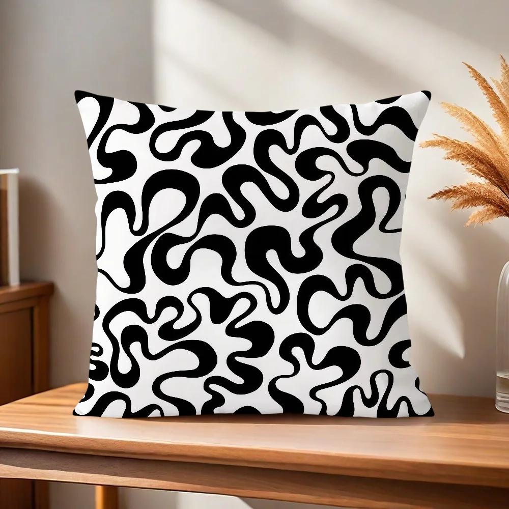 Black Comfortable Abstract Soft Stripe Pillow Case White for Art Sofa Geometric Living Room Home Office Decor Protective Covers