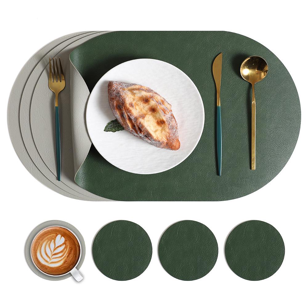 Двусторонний коврик под приборы из коровьей кожи в скандинавском стиле - водонепроницаемый и маслостойкий овальный изоляционный коврик