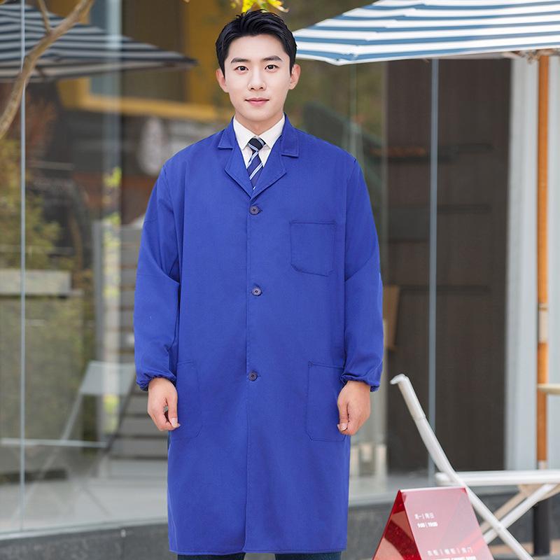 Unisex Long Blue Camouflage Dustproof Workwear Overcoat with Sleeves