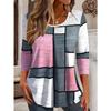 [Футболка с цветными блоками] Женская футболка с длинным рукавом свободного кроя с абстрактным принтом в стиле колорблок | Машинная стирка, топ с круглым вырезом для весны, лета, осени