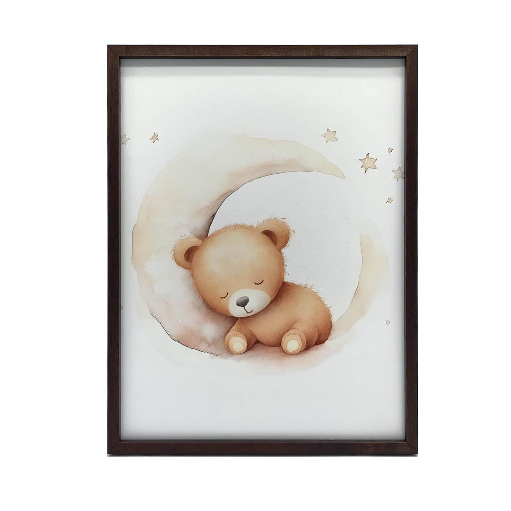 Miś Na Księżycowej Chmurce Miś Na Księżycowej Chmurce, 30X40 Cm, Rama Drewniana Ciemny Brąz, Papier Matowy 230 Gsm