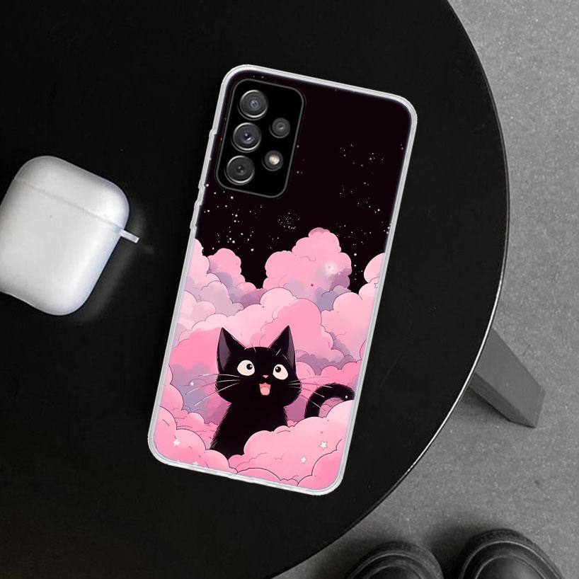 Милый черный котик Мяу Чехол для телефона Samsung Galaxy A17 A16 A26 A36 A56 A57 A37 A15 A25 A35 A55 A14 A24 A34 A54 A13 A23 A33
