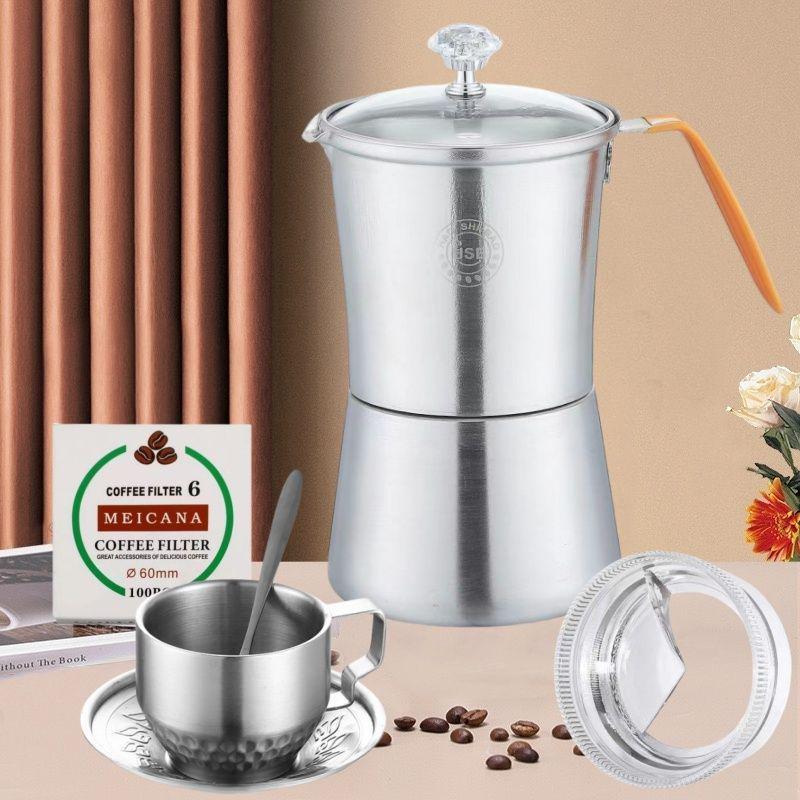 Итальянская гейзерная кофеварка из нержавеющей стали 304 - Кофеварка для эспрессо и капельного кофе под высоким давлением