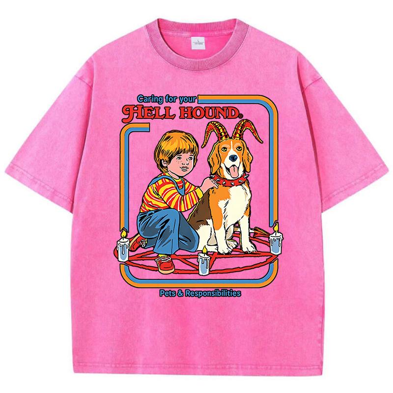 Garing For Your Hell Hound Washed Retro Мужская Женская Футболка Хлопковая Рубашка Уличные Свободные Футболки Летние Дышащие Короткие Рукава