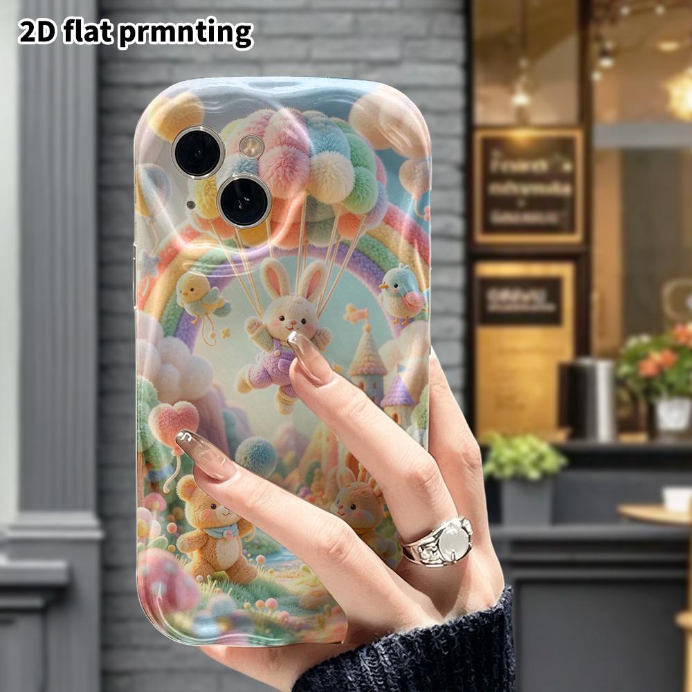 Phone case: 2D flat, suitable for iPhone 18, 17, 16, 15, 14, 13, 12 Pro protective cases, hot air balloon little bunny flying, perfect Christmas and H
