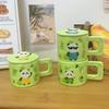 Кружка Панда Семья из Трех Чашка для Воды с Крышкой Милая Керамическая Кружка для Женщин Высокая Красивая Бытовая Кофейная Чашка для Завтрака