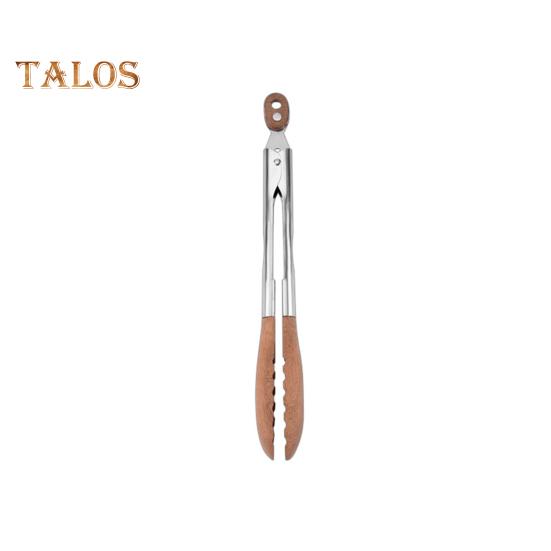 Food Tong Stainless Steel Wooden Cooking Tongs Anti-Slip Ergonomic Grip Serving Tongs for BBQ Food Buffets Parties