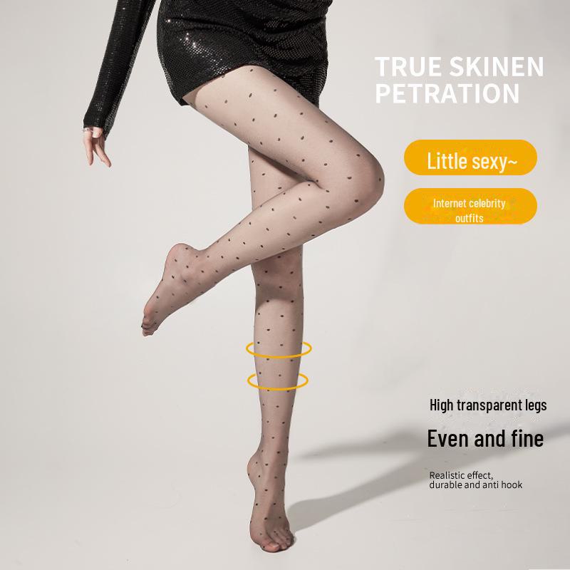 Bonas Women's Ultra-Thin Sexy Black Polka Dot Stockings - Anti-Snag Bare Leg Nightclub Wear