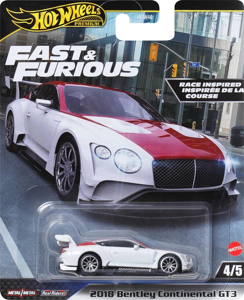 Hot Wheels Fast Furious 2018 Bentley Continental GT3 игрушечный мини-автомобиль для детей от 3 лет и старше, белый HVR63 и -