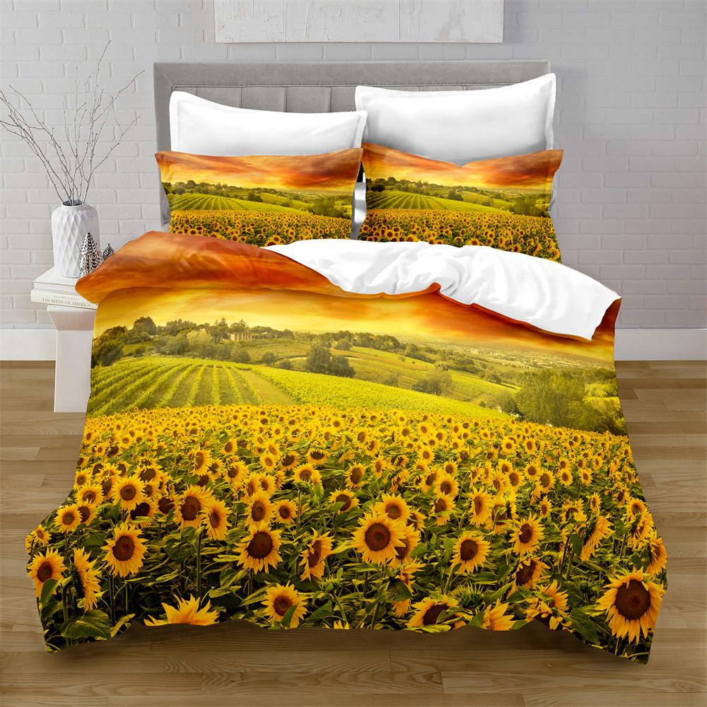 Comforter Botanical Floral Print - Lush Sunflowers In The Field Yellow Flowers